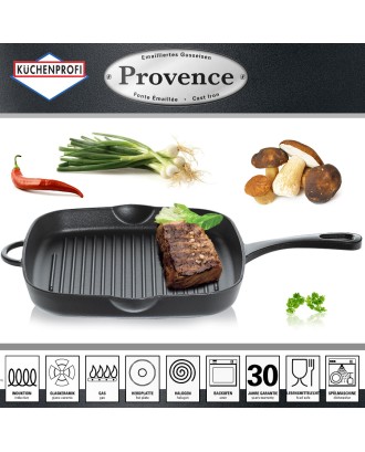 Tigaie grill patrata, 26x26cm, fonta, negru, colectia Provence - KUCHENPROFI